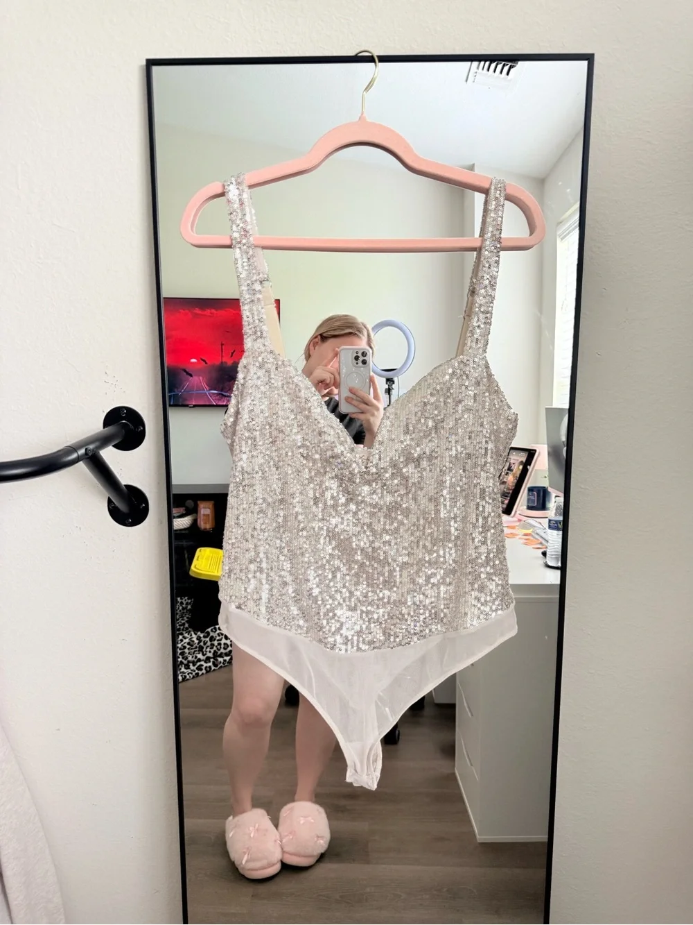 Free People Silver Sequin V-Neck Tank Top - Picture 3 of 4